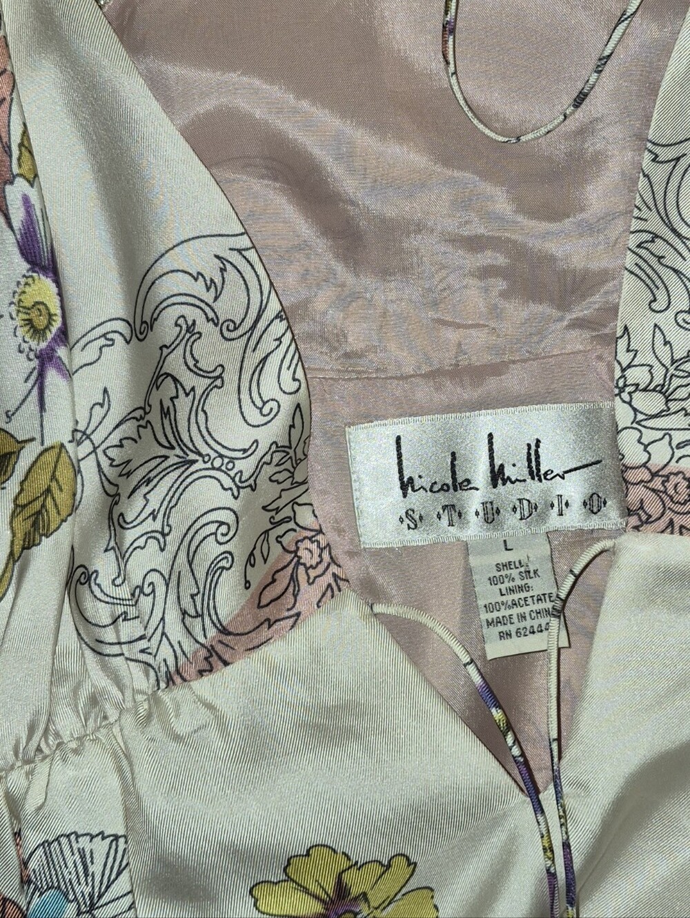 Nicole Miller Studio Silk Floral Slip Dress in Blush and Lavender - Picture 4 of 4